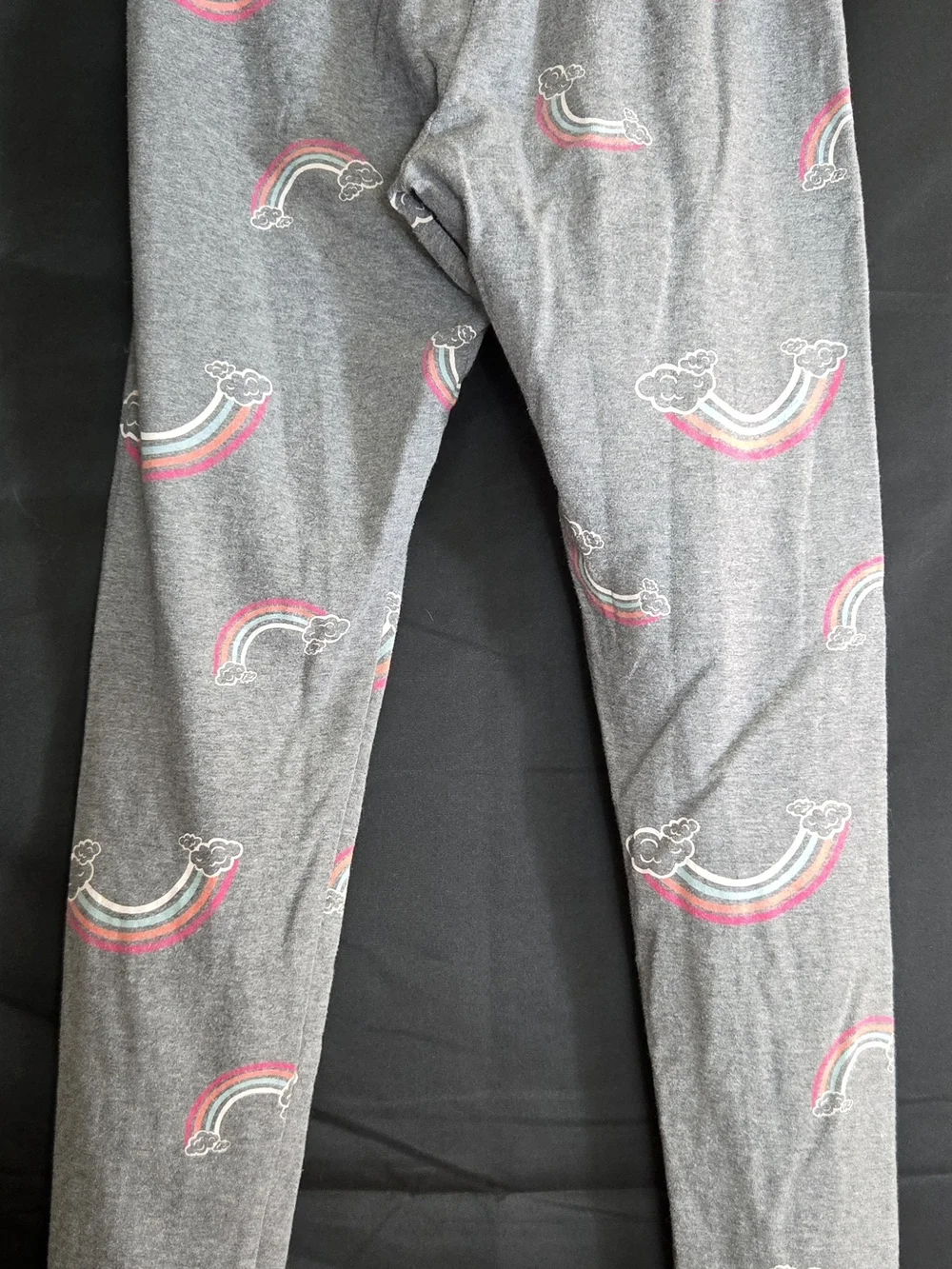 Justice Grey Leggings with Pink & Blue Rainbow Clouds #564